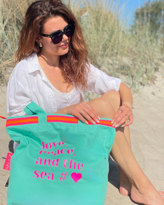 Canvas Shopper Tasche türkis Love Peace and the Sea