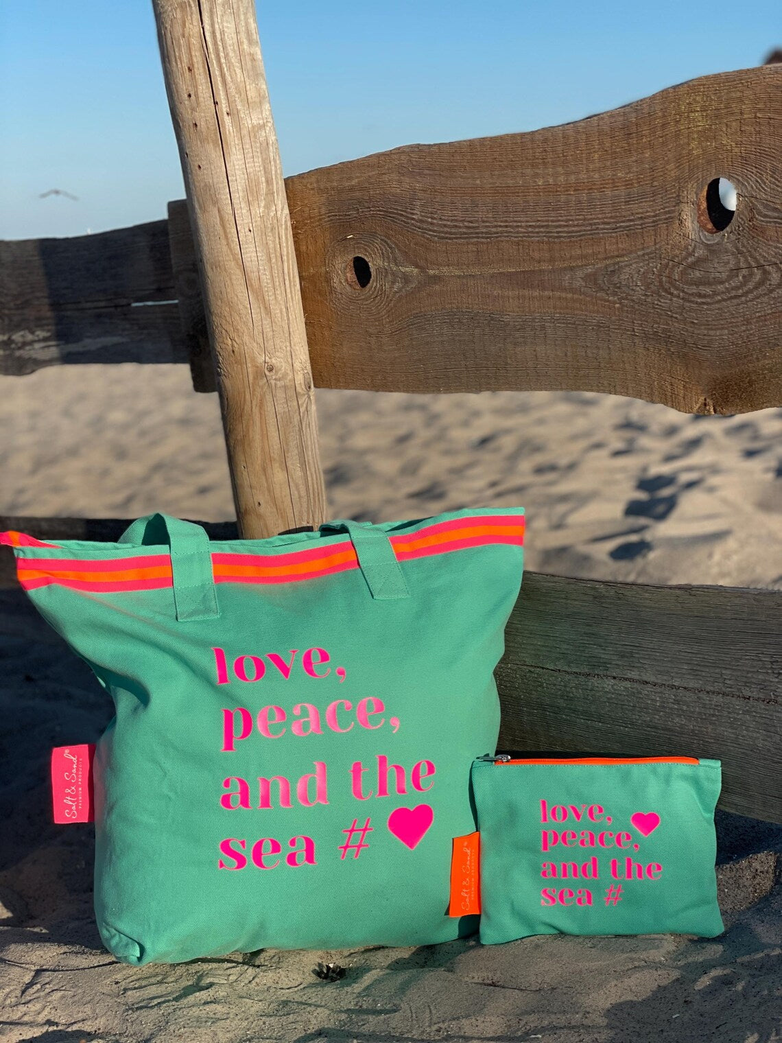 Canvas Shopper Tasche türkis Love Peace and the Sea
