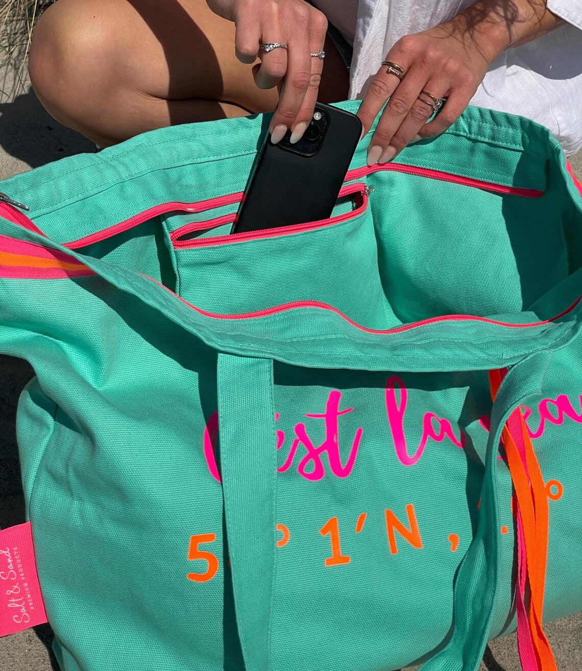 Canvas Shopper Tasche türkis Love Peace and the Sea