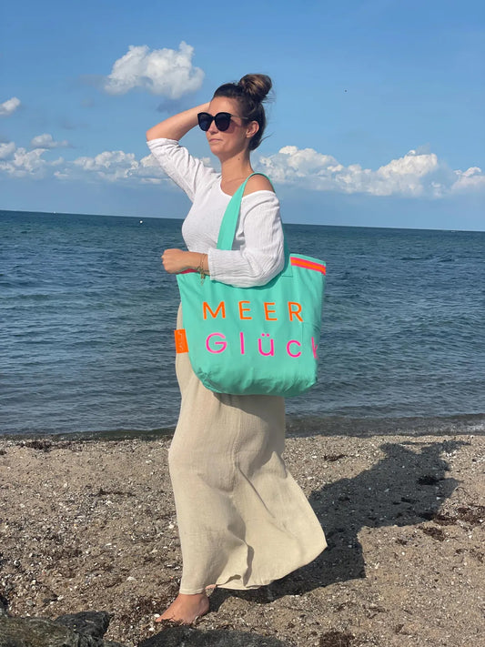 Canvas Shopper Tasche türkis MEER Glück