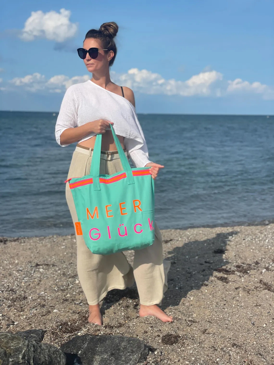 Canvas Shopper Tasche türkis MEER Glück