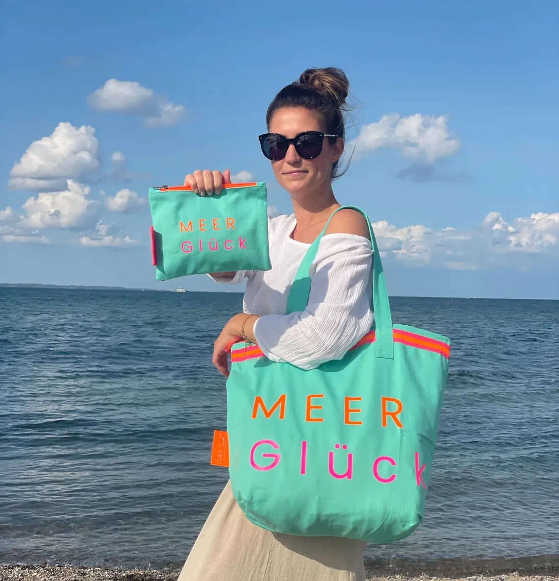 Canvas Shopper Tasche türkis MEER Glück