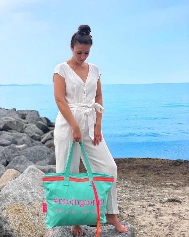XL Canvas Shopper Strandtasche türkis Moingiorno