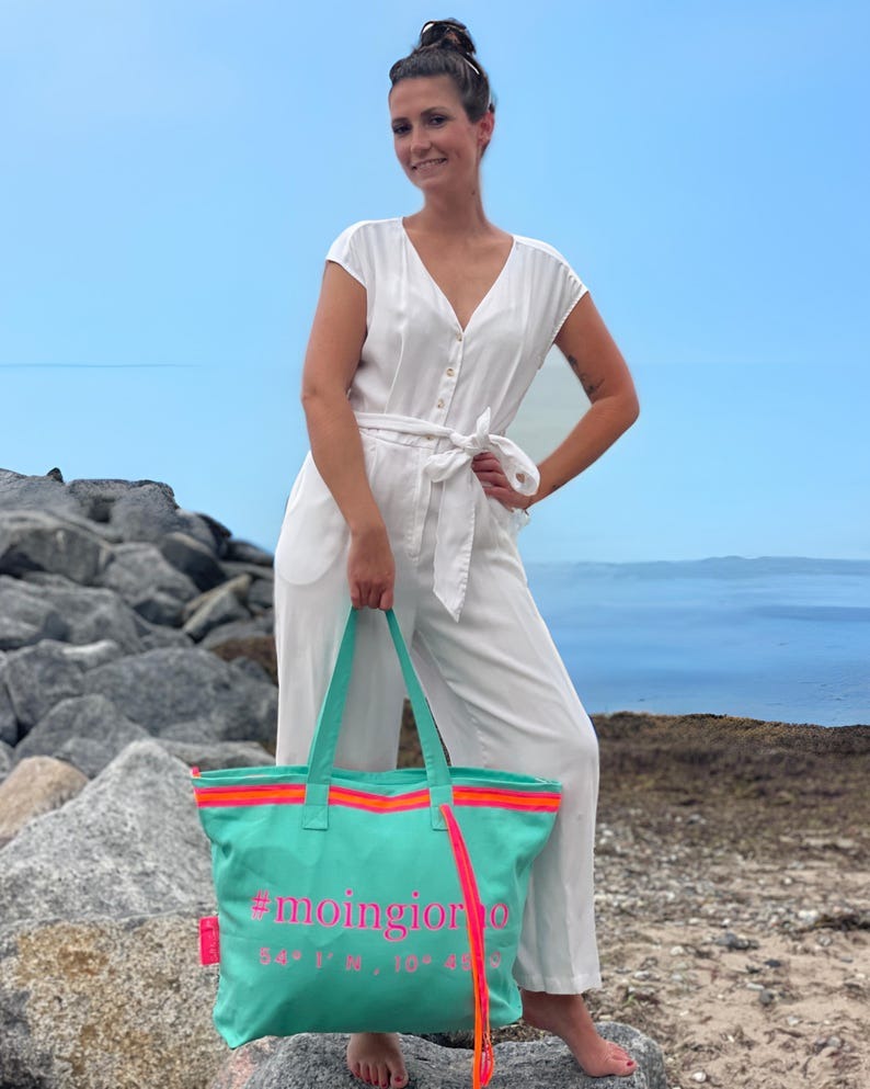 XL Canvas Shopper Strandtasche türkis Moingiorno