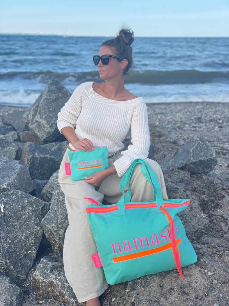 XL Canvas Shopper Strandtasche türkis Namasté