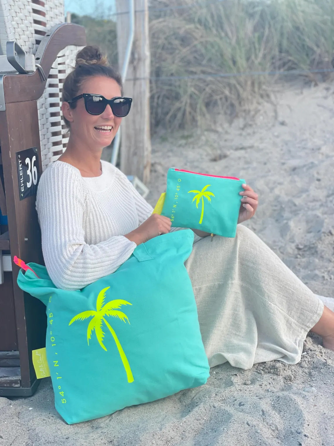 Canvas Shopper Tasche türkis Palme