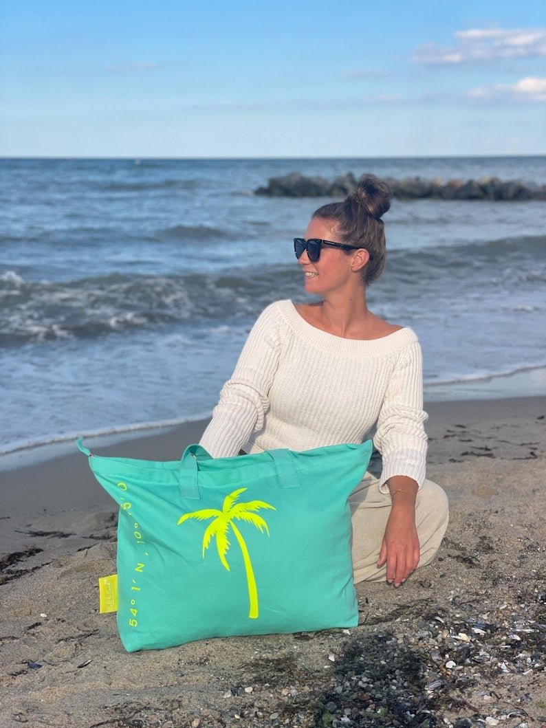XL Canvas Shopper Strandtasche türkis Palme
