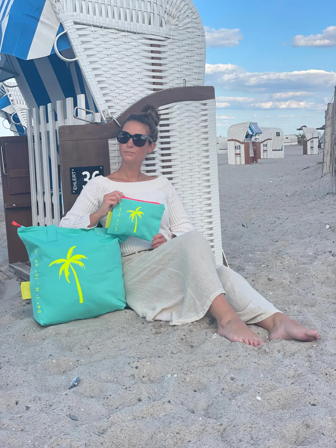 Canvas Shopper Tasche türkis Palme