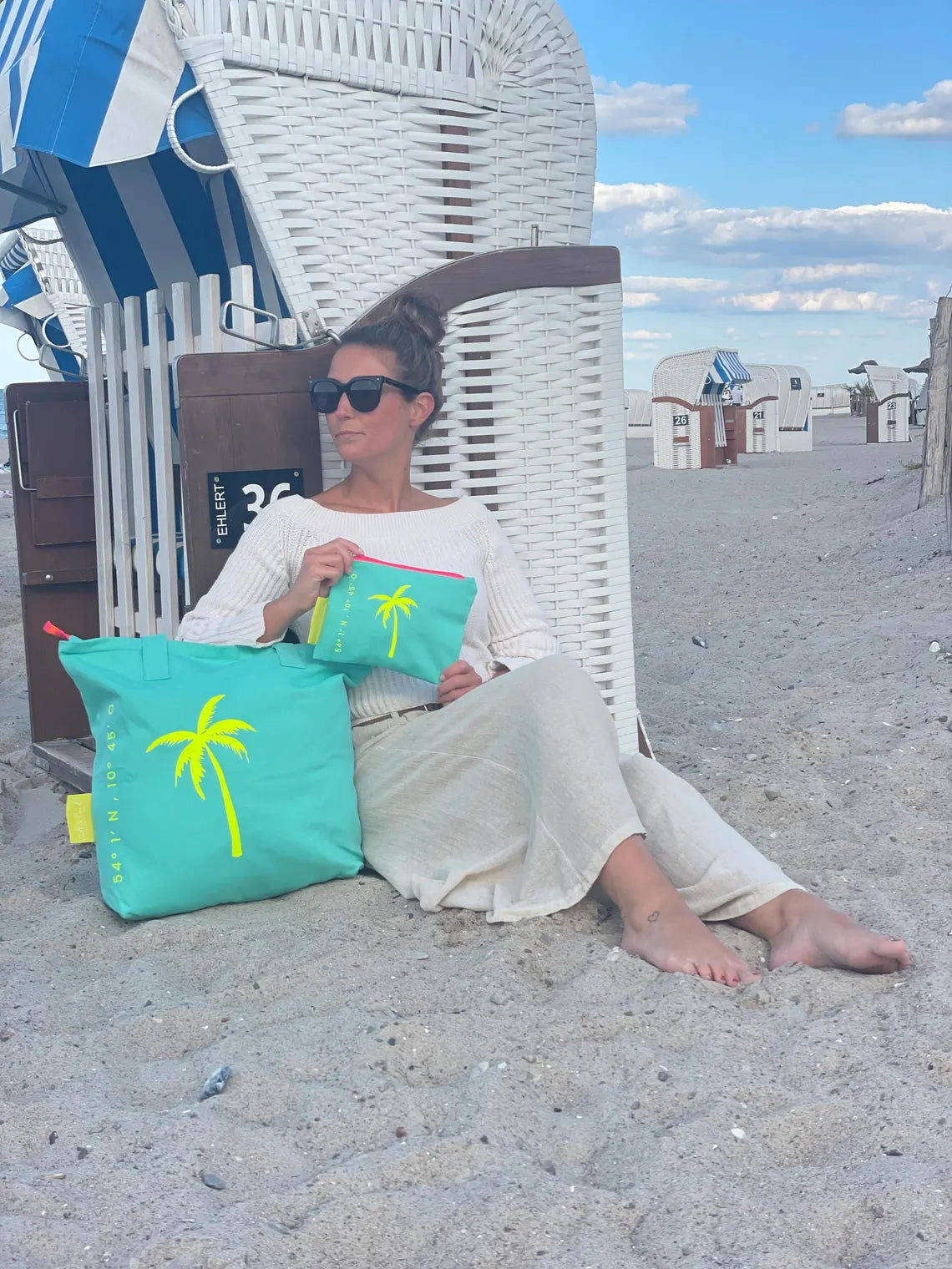 Canvas Shopper Tasche türkis Palme