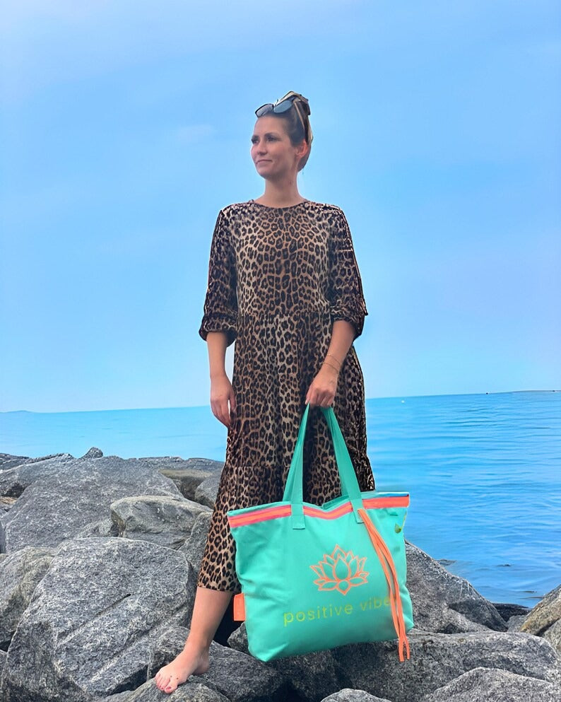 XL Canvas Shopper Strandtasche türkis Positive Vibes