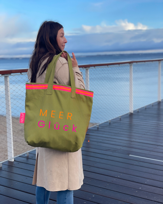 Canvas Shopper Tasche oliv MEER Glück / B-Ware
