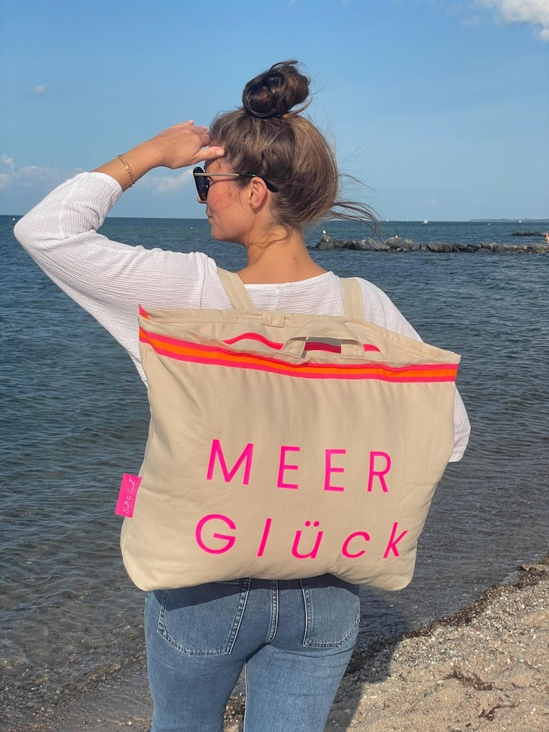 XL Canvas Rucksack Damen l Beige MEER Glück