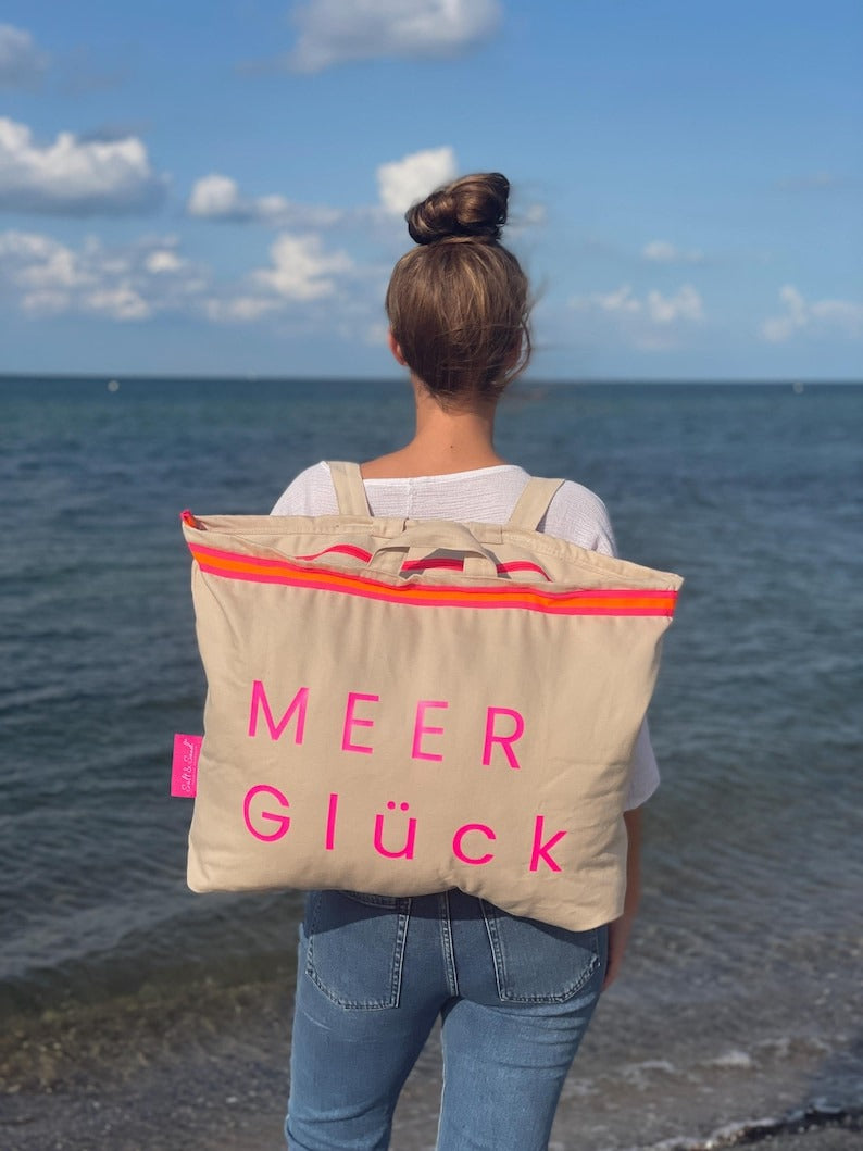 XL Canvas Rucksack Damen l Beige MEER Glück