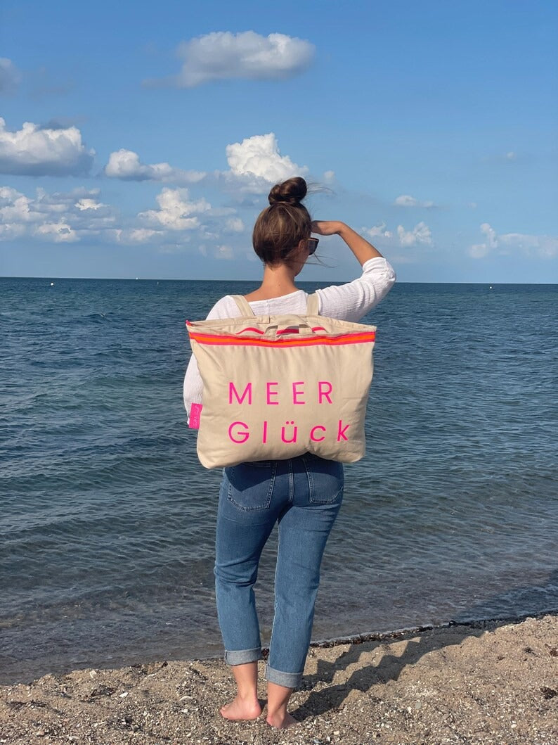 XL Canvas Rucksack Damen l Beige MEER Glück