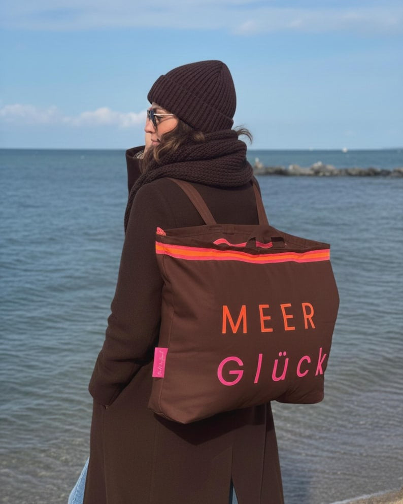 XL Canvas Rucksack Damen l braun MEER Glück