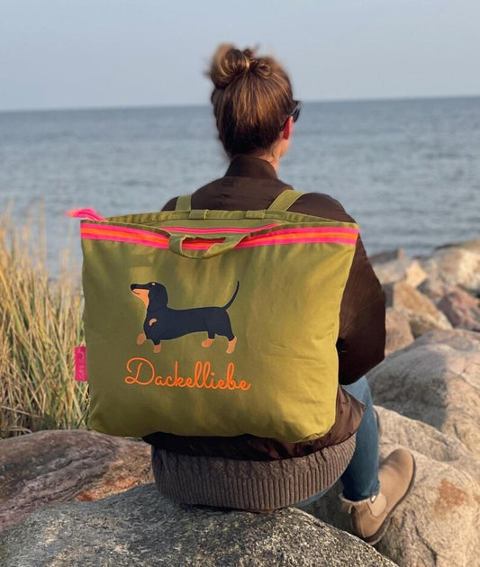 XL Canvas Rucksack Damen l Oliv Dackel