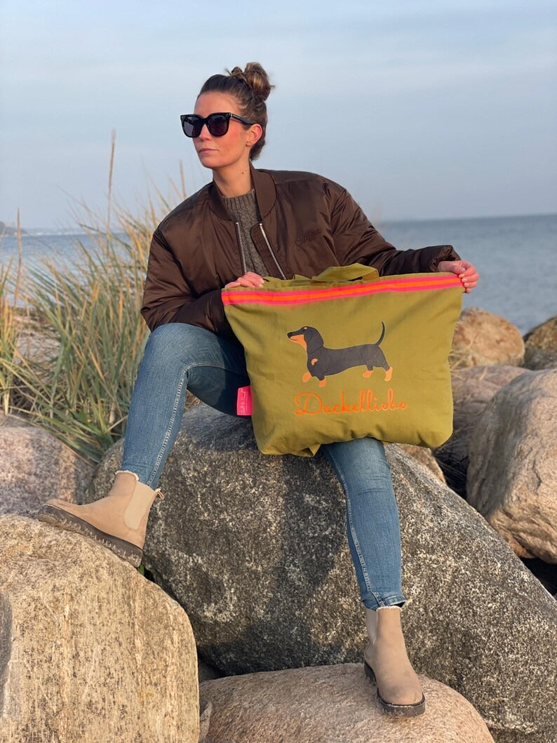 XL Canvas Rucksack Damen l Oliv Dackel