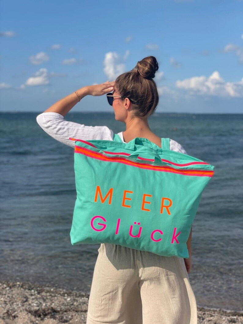 Canvas Rucksack XL türkis MEER Glück / B-Ware