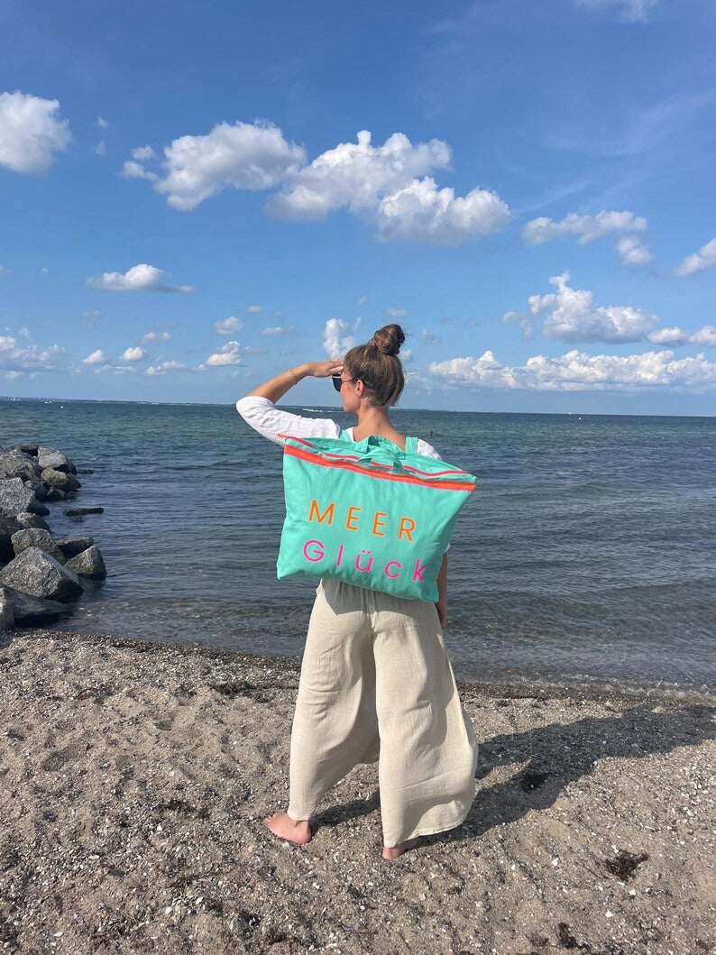 XL Canvas Rucksack Damen l türkis MEER Glück
