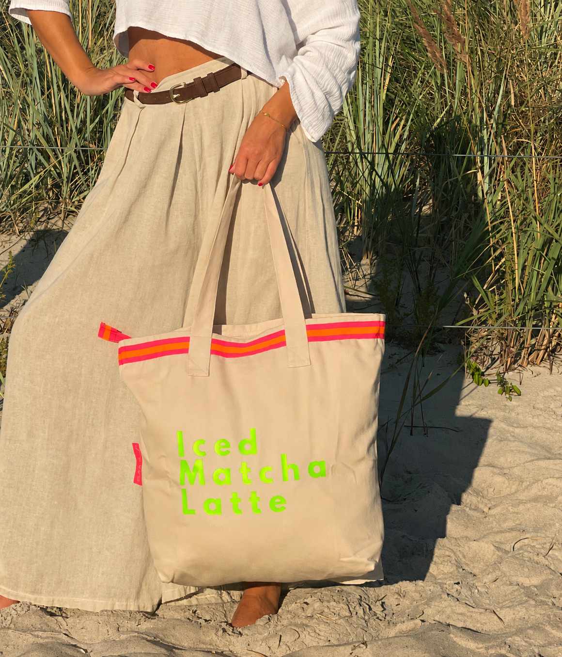 Canvas Shopper Tasche beige Iced Matcha Latte