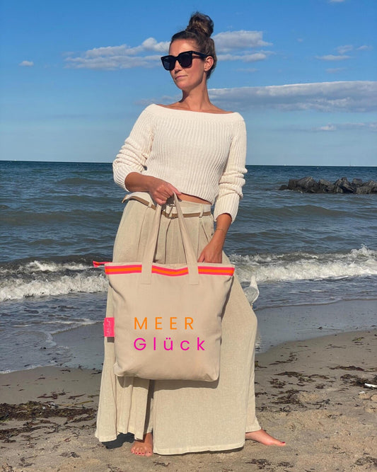 Canvas Shopper Tasche beige MEER Glück