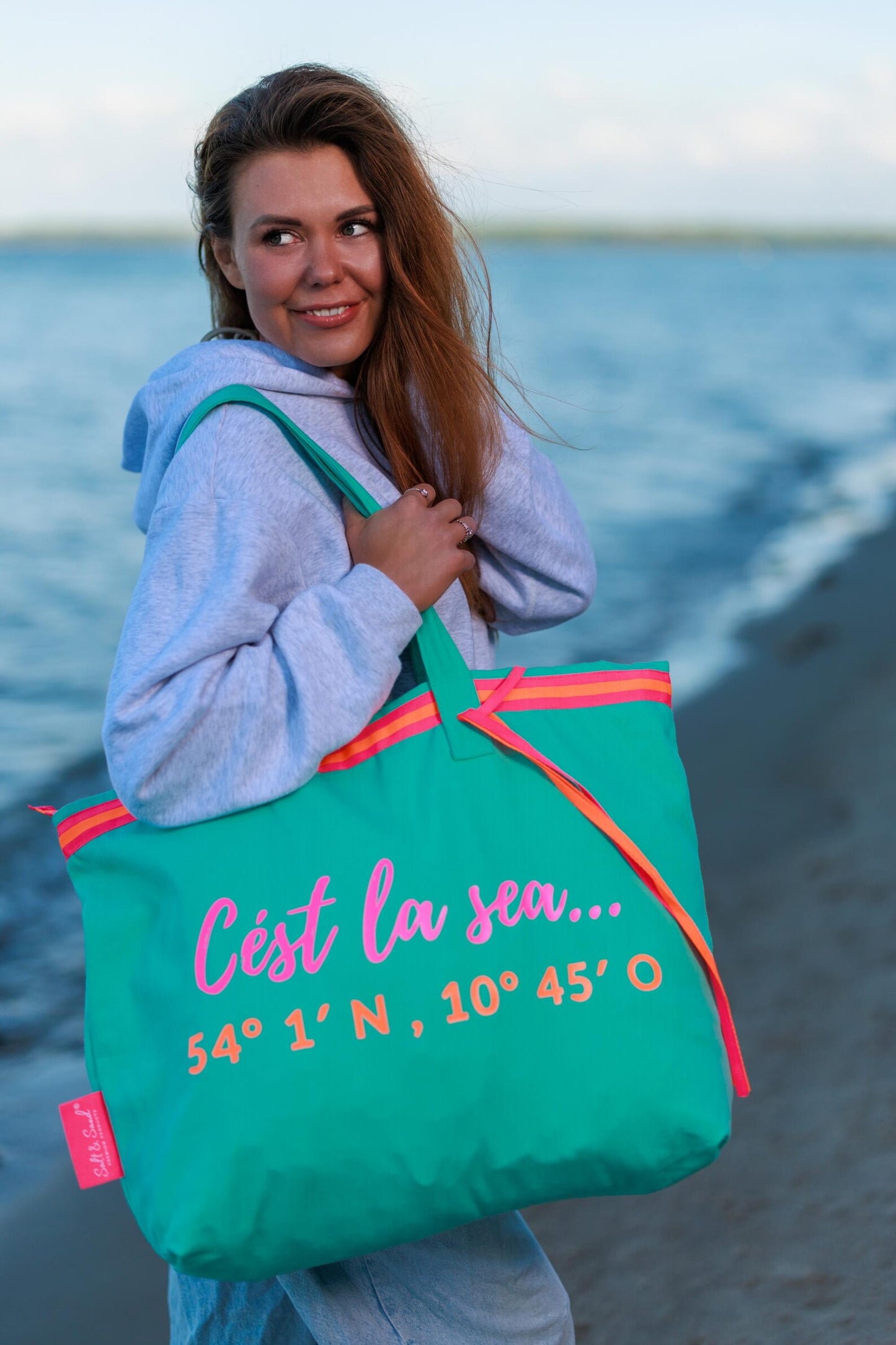 XL Canvas Shopper Strandtasche türkis Cest la sea