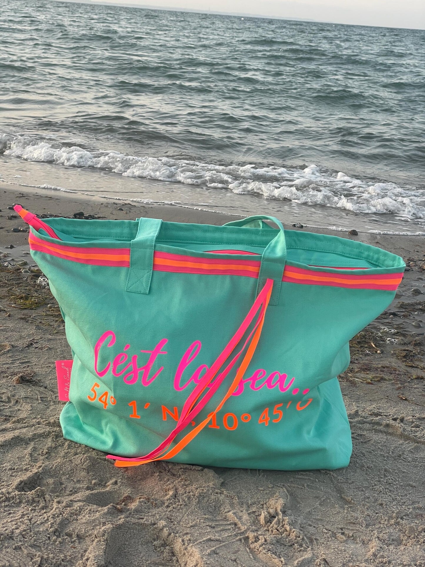 XL Canvas Shopper Strandtasche türkis Cest la sea