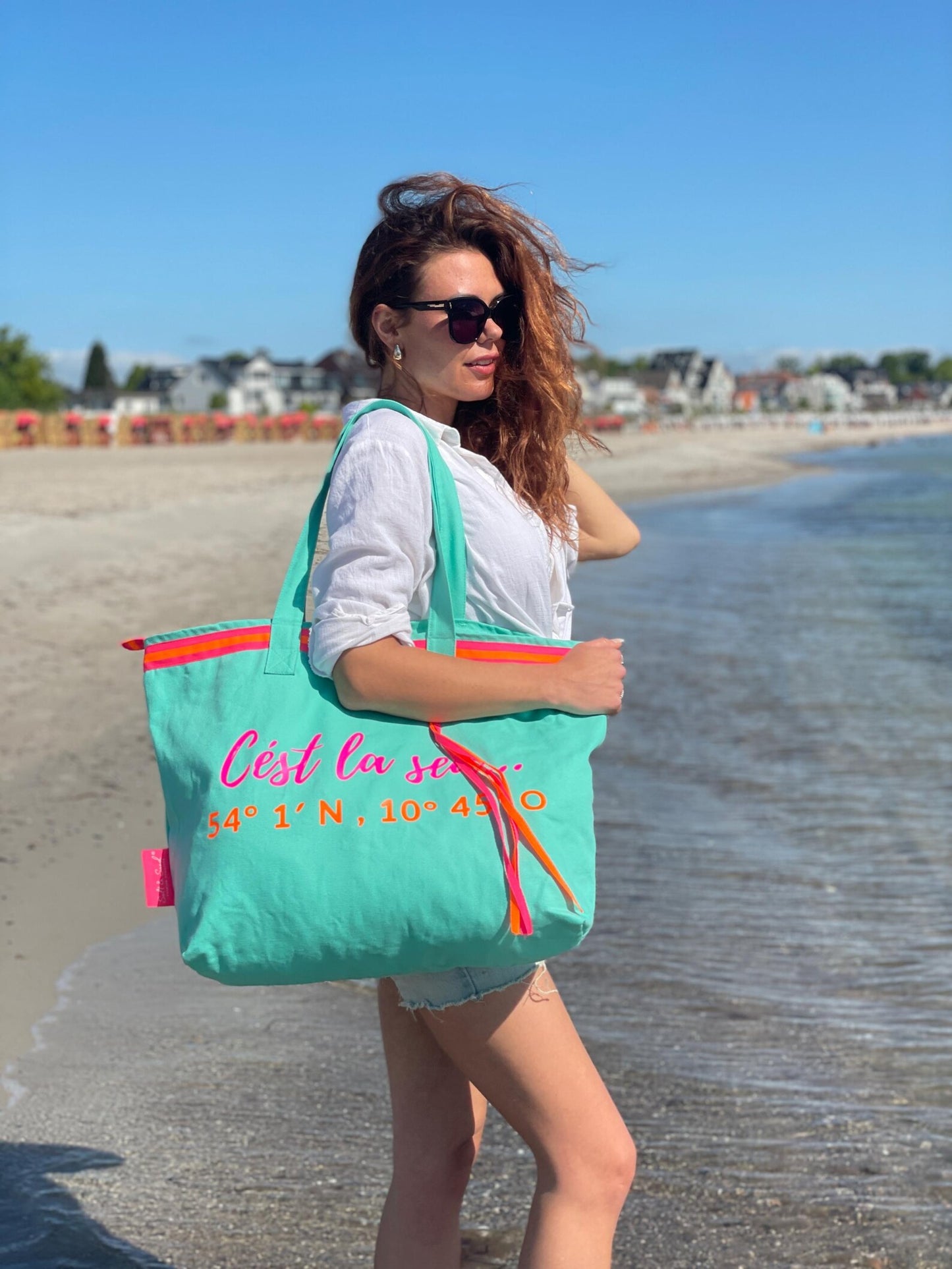 XL Canvas Shopper Strandtasche türkis Cest la sea