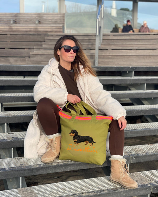 Canvas Shopper Tasche oliv Dackelliebe Rauhaardackel