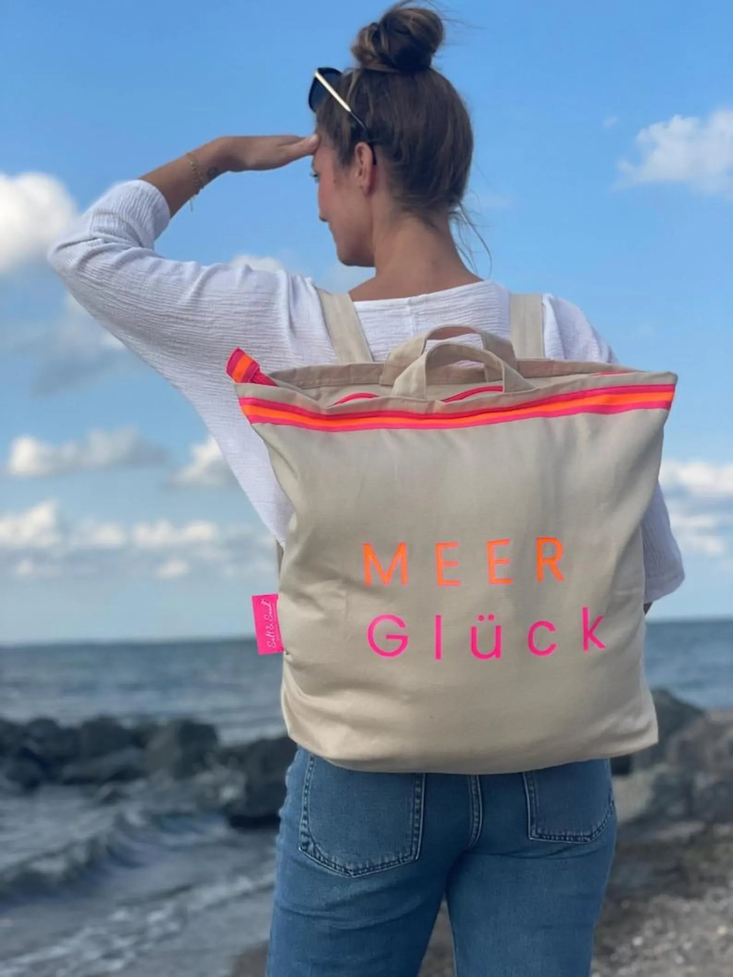 Canvas Rucksack Damen l Beige MEER Glück