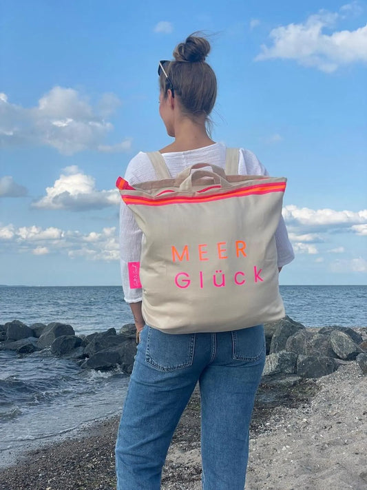 Canvas Rucksack Damen l Beige MEER Glück