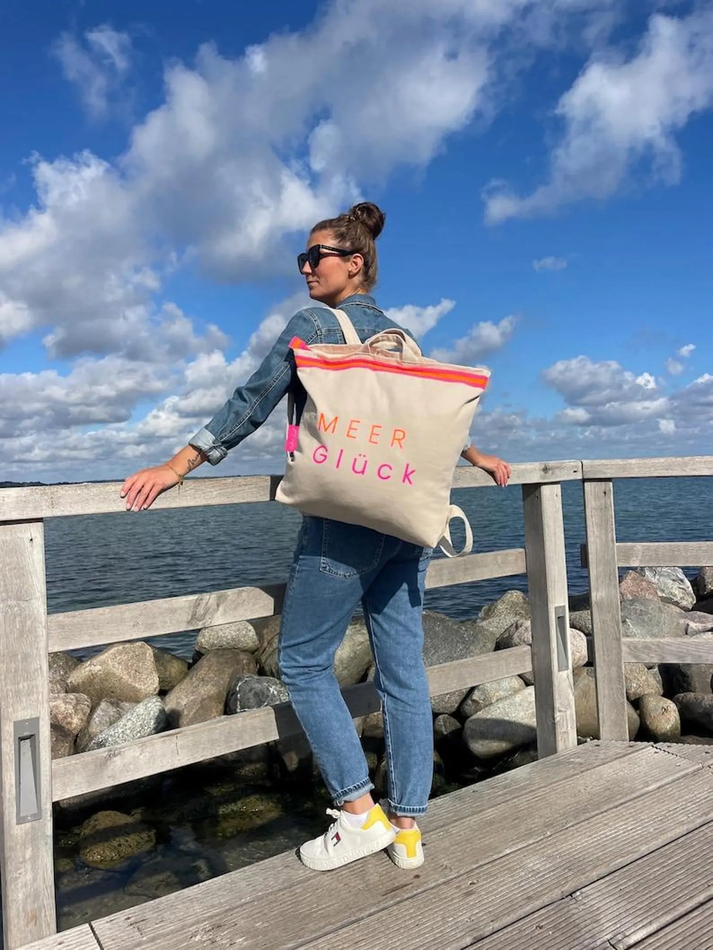 Canvas Rucksack Damen l Beige MEER Glück