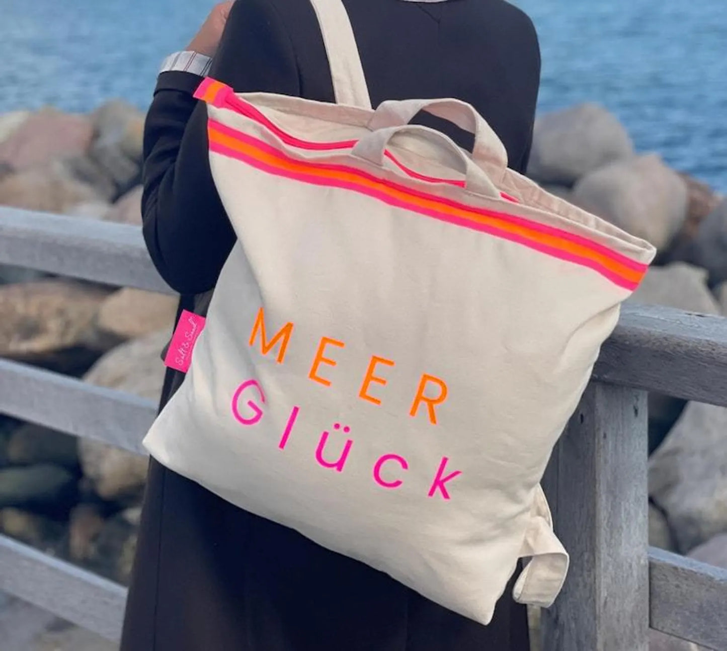 Canvas Rucksack Damen l Beige MEER Glück