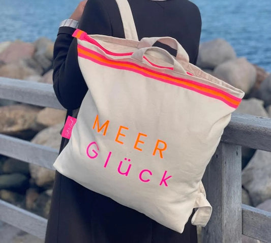 Canvas Rucksack Damen l Beige MEER Glück