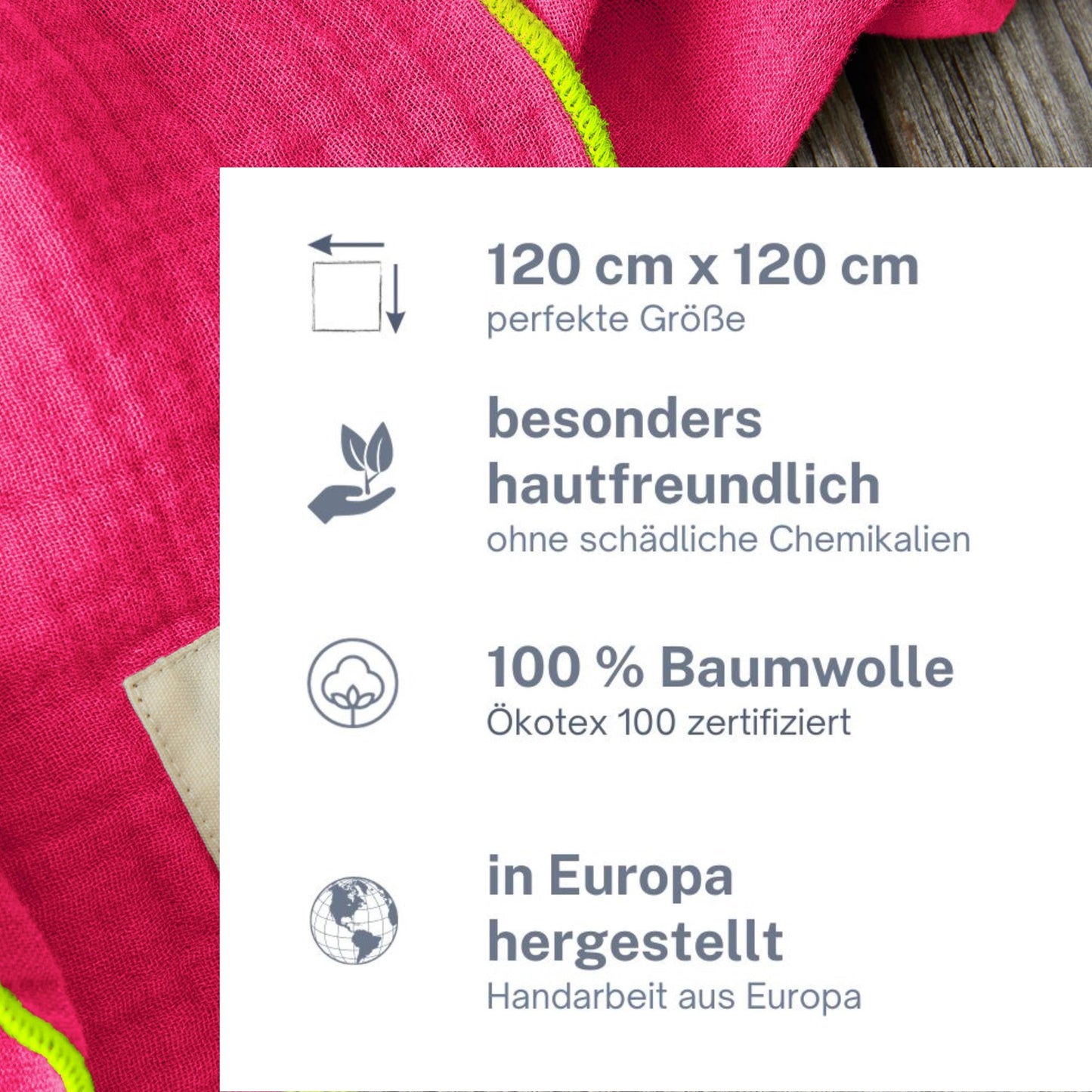 Musselintuch Damen pink mit Neon Kante – XXL Dreieckstuch aus Baumwolle, leicht und weich, Schal für Alltag und Reise von Salt & Sand