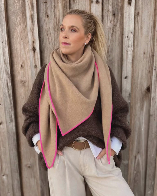 Dreieckstuch mit Wollanteil und Kaschmir – Weicher Strickschal mit Neon-Kante