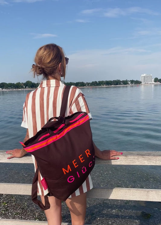 Canvas Rucksack Damen l braun MEER Glück