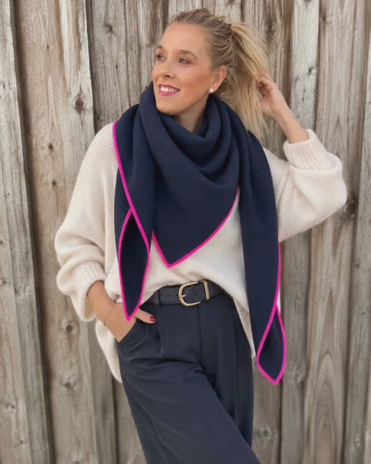 Dreieckstuch mit Wollanteil und Kaschmir – Weicher Strickschal mit Neon-Kante