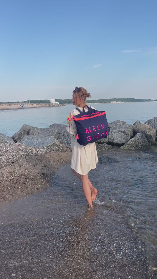 XL Canvas Rucksack Damen l blau MEER Glück